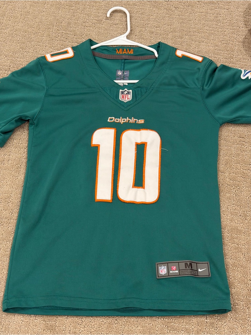 Nike Kids #10 Hill Miami Dolphins Teal Green Jersey with White & Orange Accents